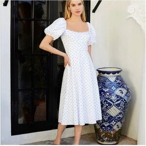 Antonio Melani Gloria Puff Sleeve Swiss Dot White Midi Dress